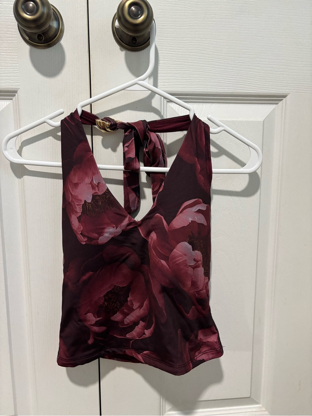 Urban Planet Burgundy Floral Halter Crop Top